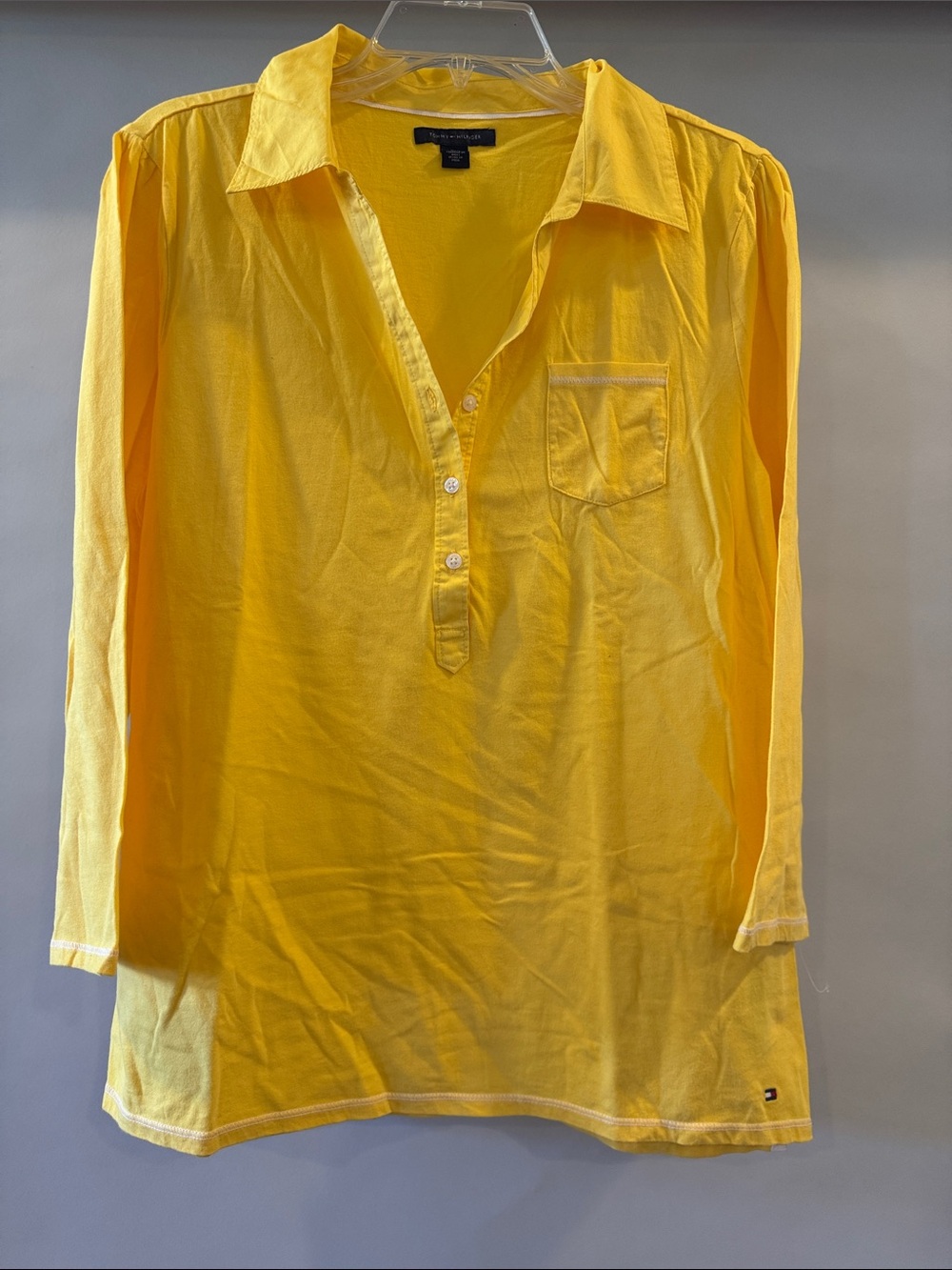 Tommy Hilfiger Women’s Bright Yellow Casual Cotton Button-Down Shirt with
